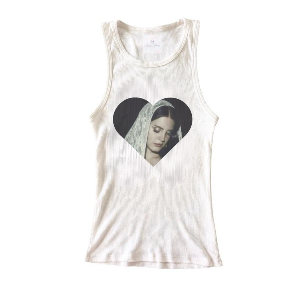 Lana Del Rey Veil Heart Graphic Ribbed Tank Top